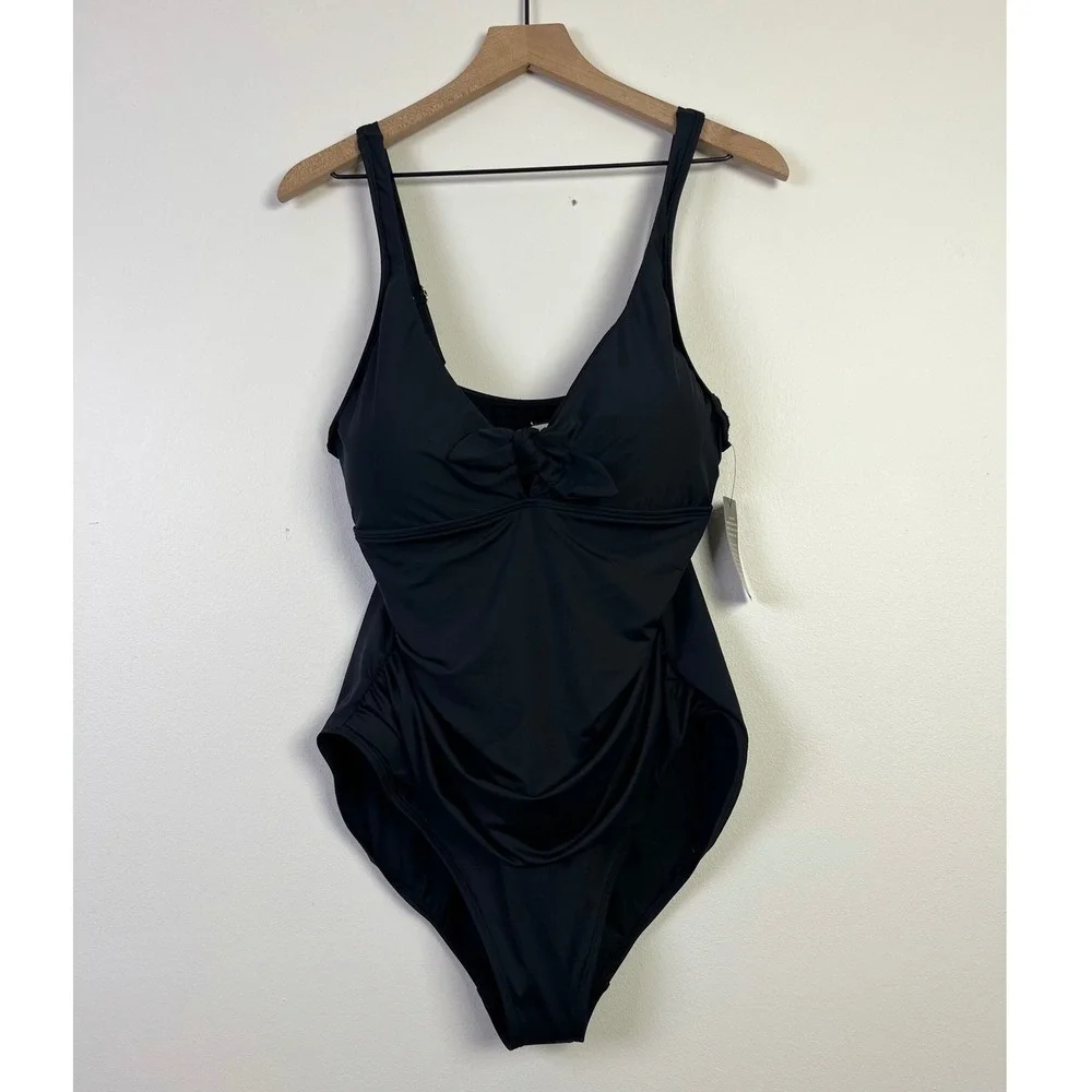 Lauren Ralph Lauren Minimalist Underwire One Piece Swimsuit Shirred Black 16 New